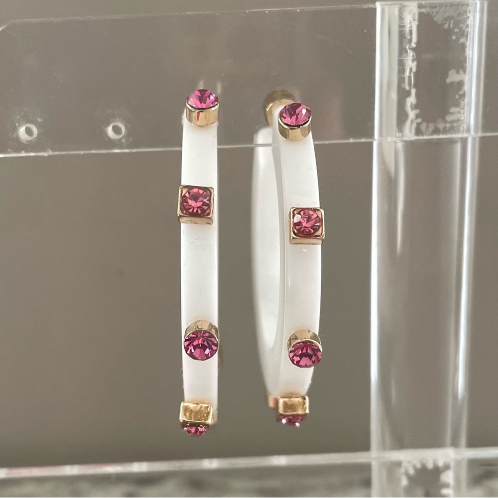 Smith & Co City Girl White with Hot Pink Jewel Hoop Earrings Small Size